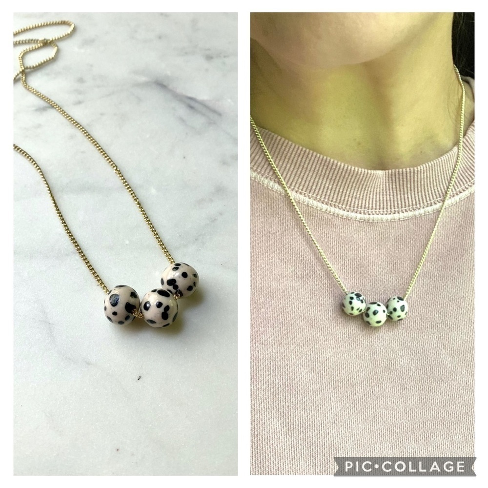 Polymer Clay Handmade Beaded Necklace Dalmatian Jasper